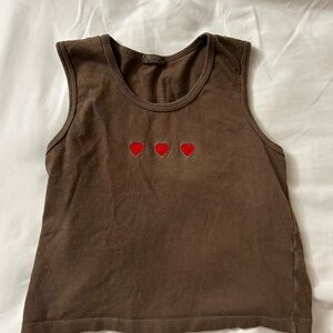 Brandy Melville Brown Tank Top with Red Heart Accents